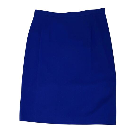 Vintage Kasper ASL Midi Skirt Size 14 Blue Pencil Back Zip Slit Lined Career - Picture 2 of 5